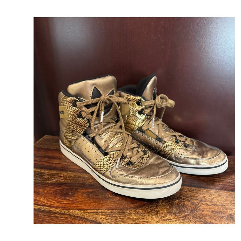 Adidas Originals RARE Mens Metallic Gold High Top Sneakers SZ 10 Streetwear